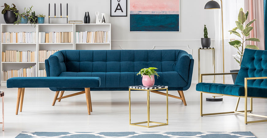 Blue modern living room interior